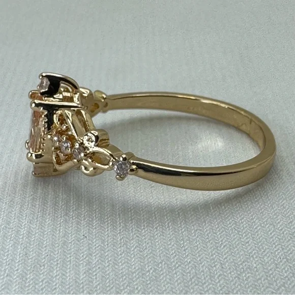 Art Deco Style Champagne Topaz CZ Ring Gold Vintage Inspired Filigree Cocktail - Picture 8 of 8